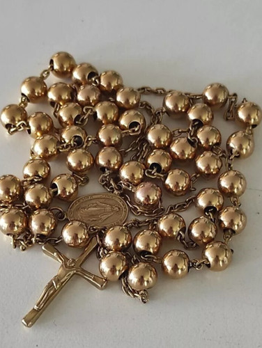 Solid gold cross rosary beads - gold,
